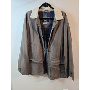 VTG Woodlake‎ Coat Men's L Barn Coat Jacket Brown Corduroy Collar Plaid Lining
